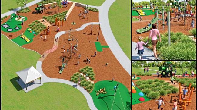 Artist impressions of the new playground set to be constructed as part of the West Coffs park. Picture: Contributed