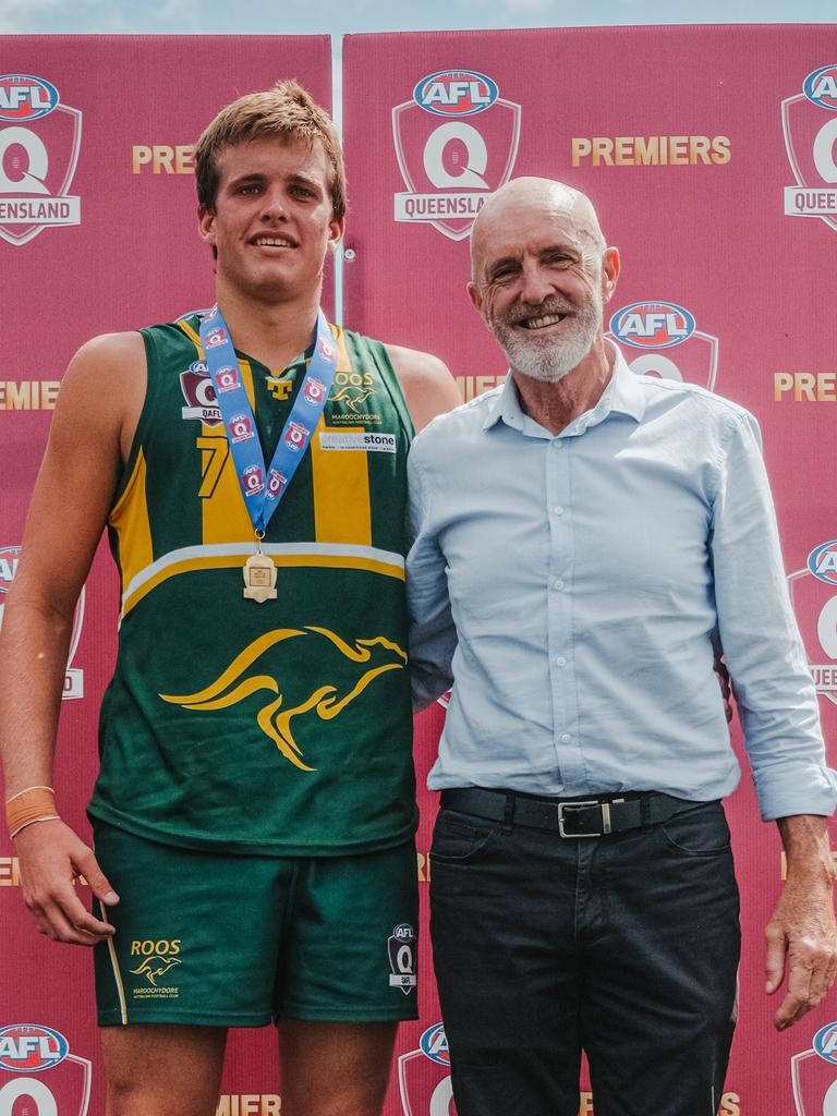 Ty Gallop of Maroochydore won the Colts best on ground award for the QAFL grand final. Picture: Clyde Scorgie