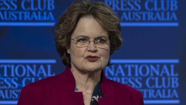 Secretary of the Department of Foreign Affairs and Trade, Frances Adamson speaking at the National Press Club in Canberra. Picture: NCA NewsWire / Martin Ollman