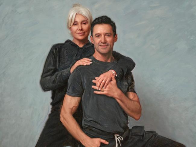 Paul Newton: 'Portrait of Hugh Jackman and Deborra-Lee Furness'Archibald Prize 2022 finalist, Paul Newton 'Portrait of Hugh Jackman and Deborra-Lee Furness', oil on linen, 215 x 142.2 cm © the artist, image © AGNSW, Jenni Carter   Sitter: Hugh Jackman and Deborra-Lee Furness ***This information and these images are embargoed until 11 am on 5 May 2022***   These images may only be used in conjunction with editorial coverage of the Archibald Prize 2022 exhibition, 14 May â€“ 28 August 2022, at the Art Gallery of New South Wales. These images may not be cropped or overwritten. Prior approval in writing is required for use as a cover. Caption details must accompany reproductions of the images. Archiving is not permitted.  Media contact: stephanie.pirrie@ag.nsw.gov.au