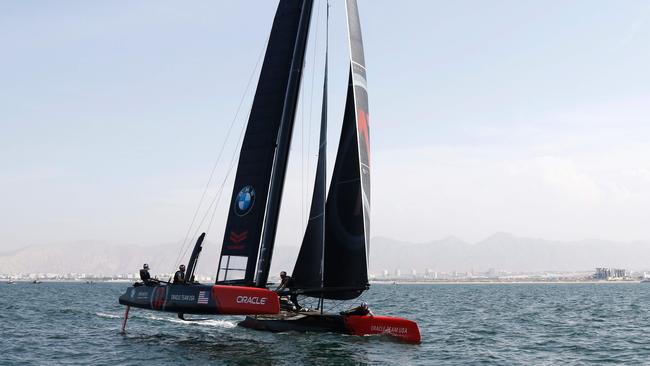 Oracle Team USA skippered by James Spithill competes in the second and last day of the 35th America's Cup World Series in Oman on February 28, 2016.