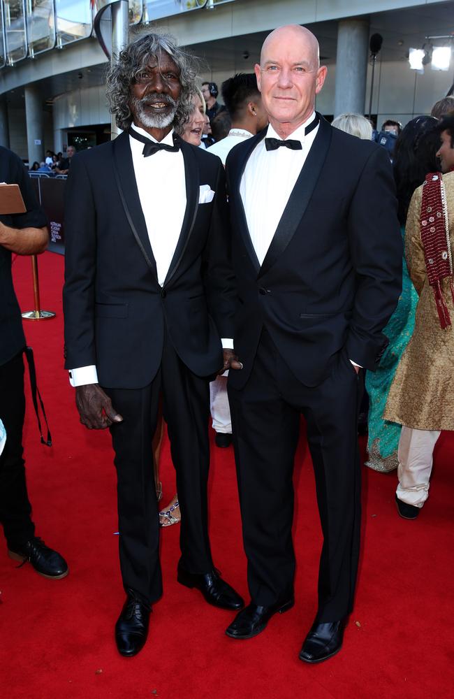 David Gulpilil and Gary Sweet on the red carpet at the AACTA Awards held at The Star in Pyrmont. Picture: Richard Dobson