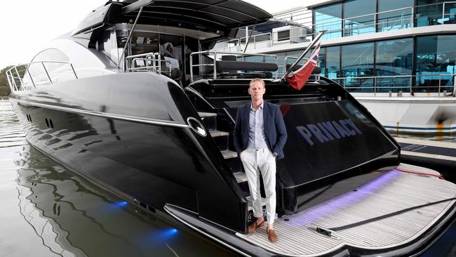 International sales director of Ray White Marine Brock Rodwell at Blackwattle Bay Marina in Sydney. Picture: NCA NewsWire / Damian Shaw