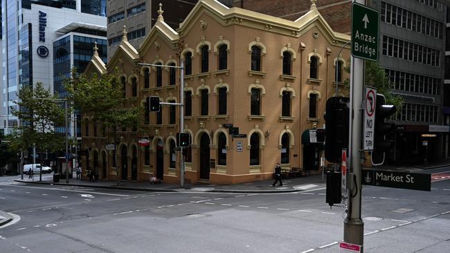 Empty city streets at 3pm in the Sydney CBD. Picture: AAP