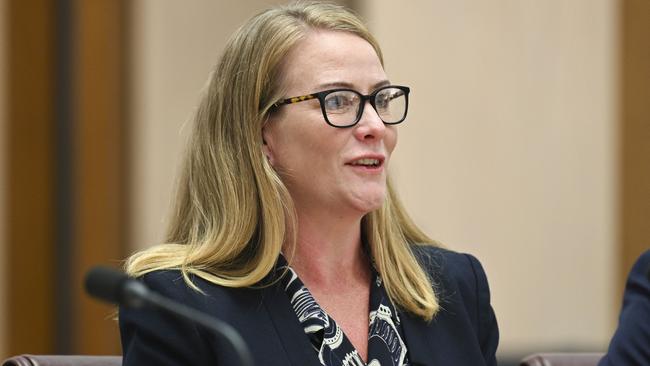 Anna McGrath, ALDI Stores Australia Chief Executive Officer appears before a Senate Select Committee on Supermarket Prices at Parliament House in Canberra. Picture: NCA NewsWire / Martin Ollman