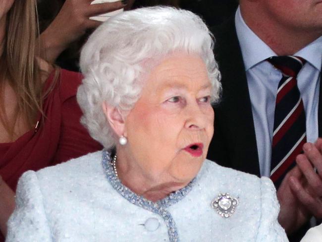 Britain's Queen Elizabeth II reacts at London Fashion Week. Picture: AFP