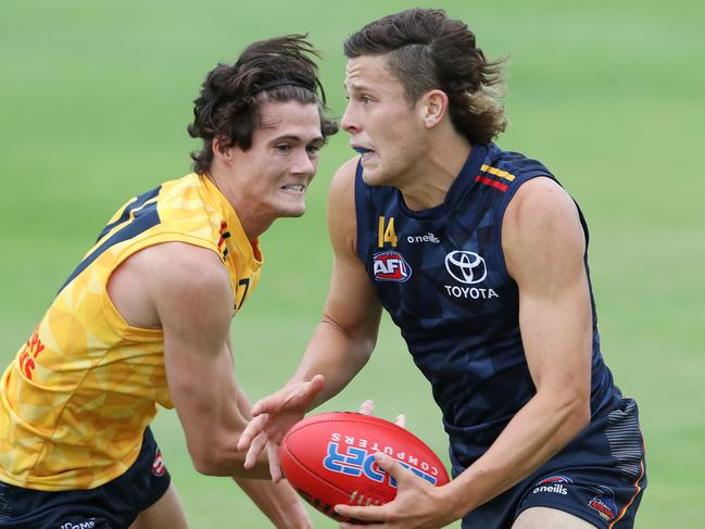 Jake Soligo trains with the Crows. Picture: Sarah Reed