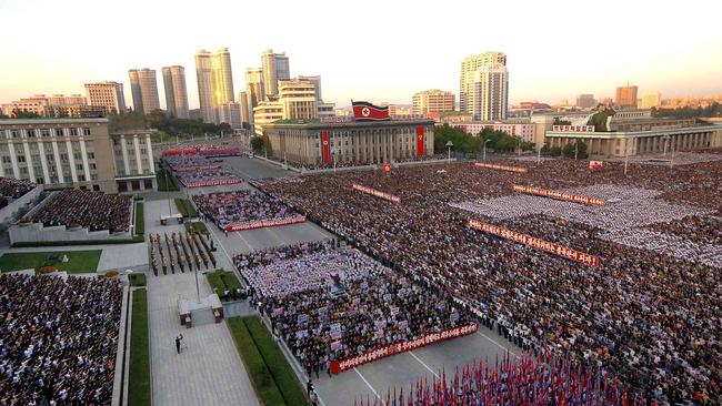 An aerial of an anti-American rally in North Korea.