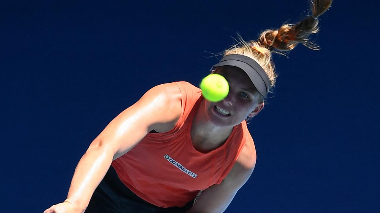 Australia's Maddison Inglis serves against Estonia's Kaia Kanepi. Picture: AFP