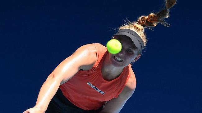 Australia's Maddison Inglis serves against Estonia's Kaia Kanepi. Picture: AFP