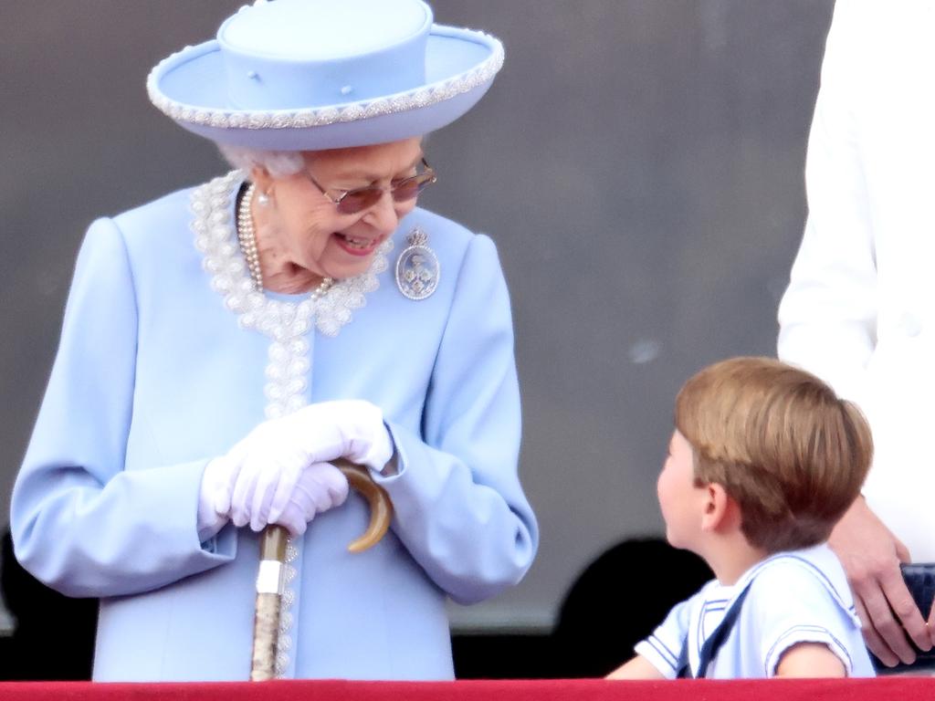 The Queen shares a laugh with her great-grandson, Prince Louis. Picture: Getty Images