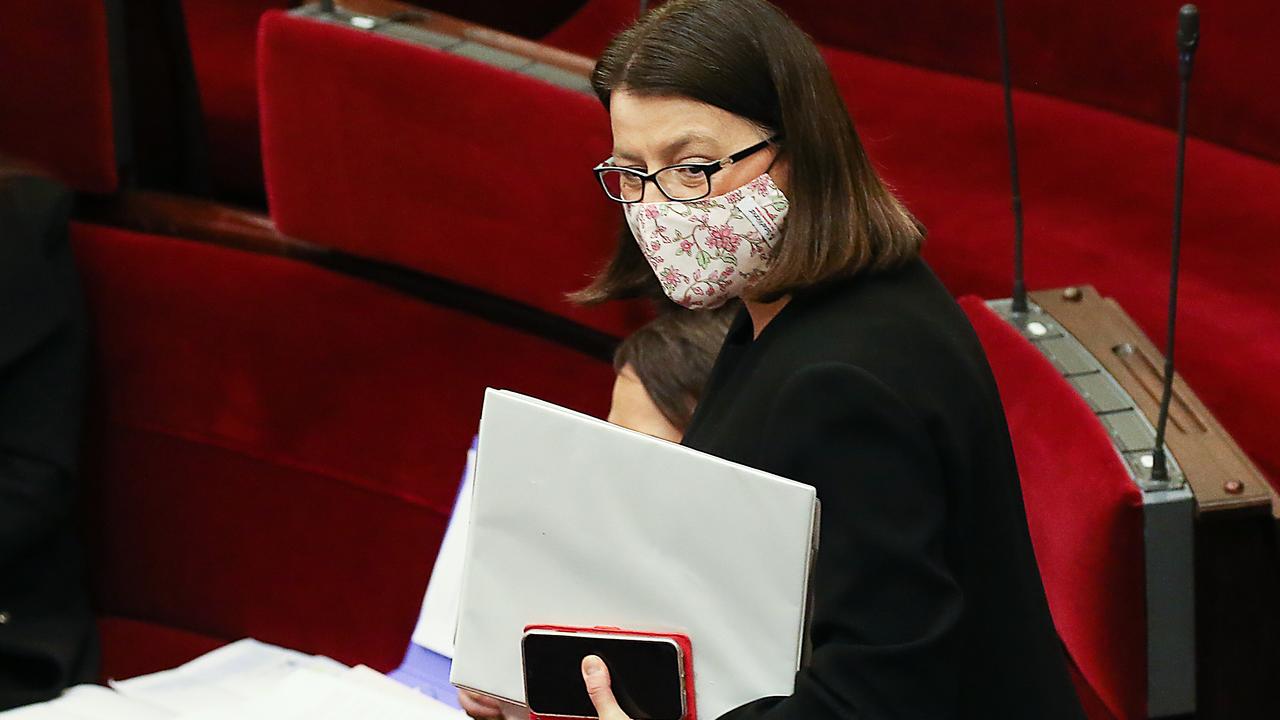 Victorian Health Minister Jenny Mikakos leaves the Upper House on Tuesday. Picture: NCA NewsWire / Ian Currie