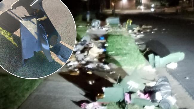 At least 80 bins were destroyed by the reckless driver over night in Sydney's southwest.