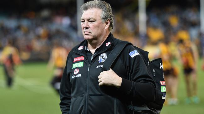 Collingwood Head of Football Neil Balme is seen after the Round 23 AFL match between the Hawthorn Hawks and the Collingwood Magpies at the MCG in Melbourne, Sunday, Aug. 28, 2016. (AAP Image/Julian Smith) NO ARCHIVING, EDITORIAL USE ONLY