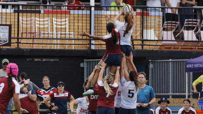 Next Gen 7s action between NSW and Queensland in round one. Photos: Supplied/Karen Watson