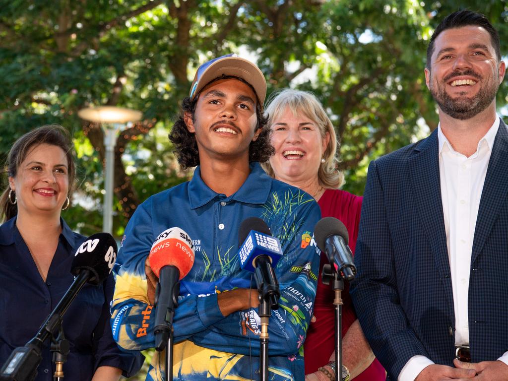 Keegan Payne at the press conference in Darwin after his incredible catch. Picture: Pema Tamang Pakhrin