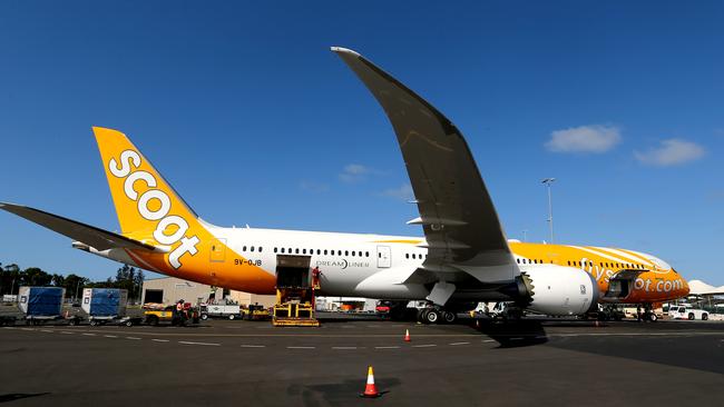 The new Scoot Dreamliner aircraft pictured touching down at Gold Coast Airport for the first time on its way to Singapore in 2015. The company has added another flight a week to take to five its direct services into the Gold Coast from Singapore. Picture by David Clark