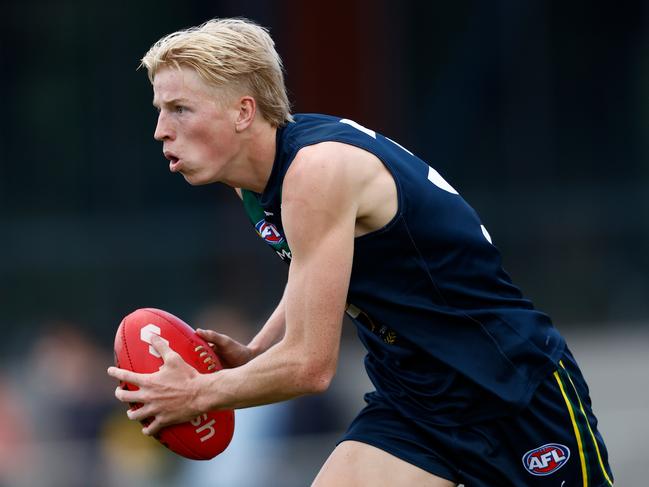 Tobie Travaglia on the burst. Picture: Michael Willson/AFL Photos via Getty Images