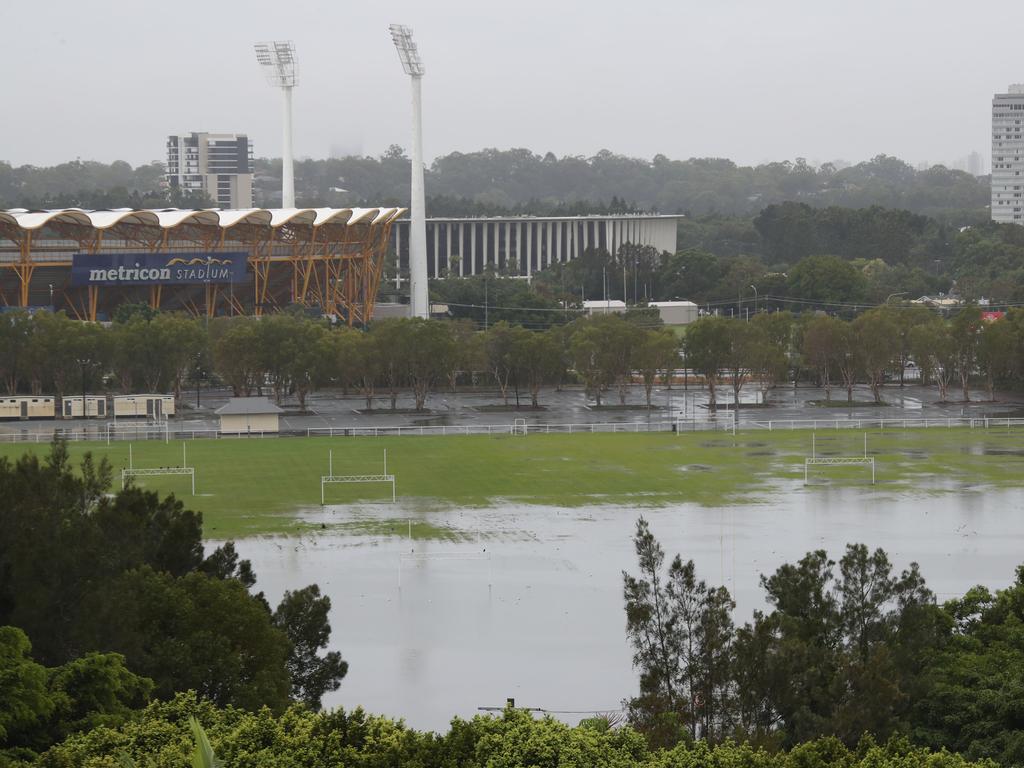 Flooding at Carrara fields on the Gold Coast. Picture: Glenn Hampson