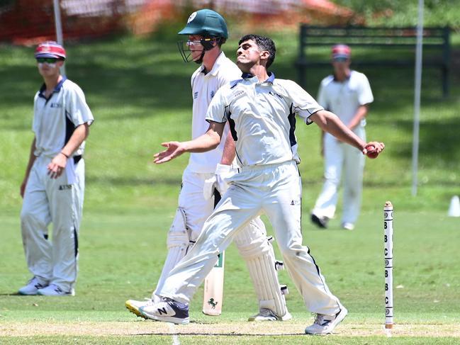 TSS bowler Dushyant ThamanGPS first Xv cricket between BBC v TSS at Parkman Park.Saturday February 17, 2024. Picture, John Gass