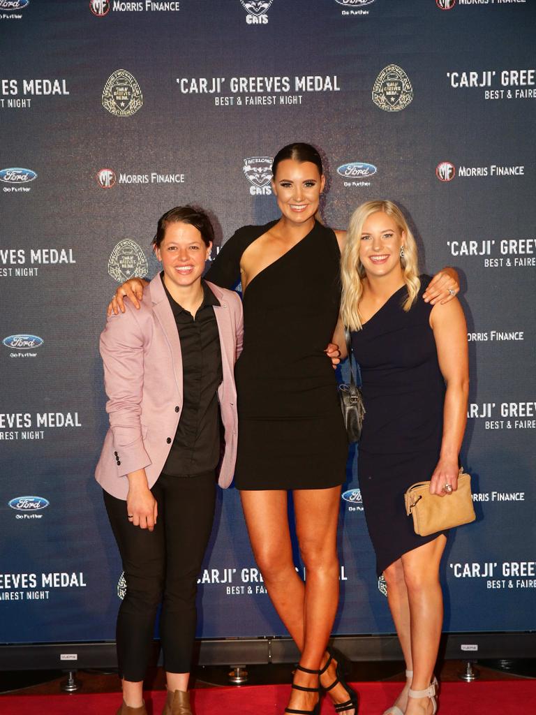 Rocky Cranston, Zoe Donne and Jordan Ivey. Carji Greeves red carpet arrivals. Picture: Peter Ristevski