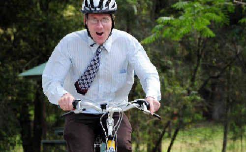 The chairman of Coffs Harbour City Council’s Cycle Committee, Cr Rodney Degens, tries out one of the new council bikes. Picture: Rob Wright