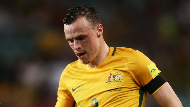 SYDNEY, AUSTRALIA - MARCH 28: Brad Smith of the Socceroos controls the ball during the 2018 FIFA World Cup Qualifier match between the Australian Socceroos and United Arab Emirates at Allianz Stadium on March 28, 2017 in Sydney, Australia. (Photo by Matt King/Getty Images)