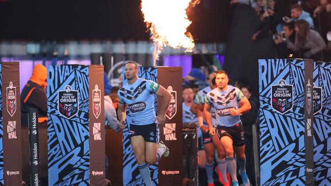 Boyd Cordner leads his team on to ANZ Stadium. Picture: Getty