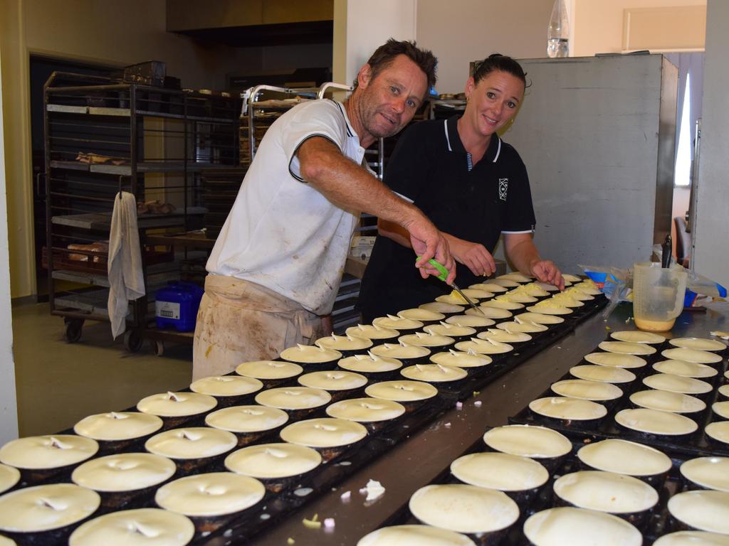 Todd and Bec Mooney at the reopening of the Biggenden Bakery.