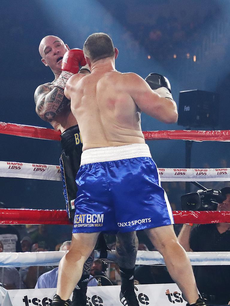 Gallen pinned Browne against the ropes. (Photo by Mark Metcalfe/Getty Images)