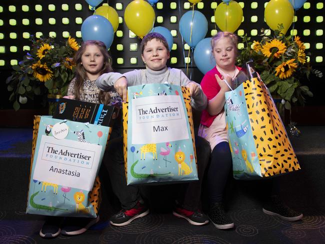 Siblings Anastasia, 8, and Max, 10, Lada with Katia Kovalchuk, 9. Picture: Naomi Jellicoe