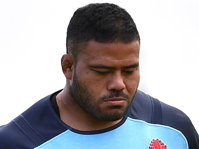 NSW Waratahs players Sekope Kepu (left) and Tolu Latu train at their new training base at David Phillips Sports Complex in Daceyville, Sydney, Wednesday, May 16, 2018. (AAP Image/Joel Carrett)