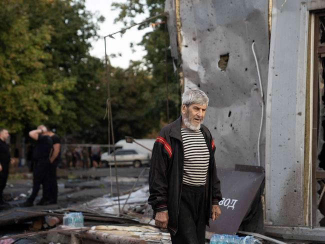 A man walks past a damaged building at the site of a Russian strike at a market in Kostyantynivka, Ukraine's eastern Donetsk region. Picture: AFP