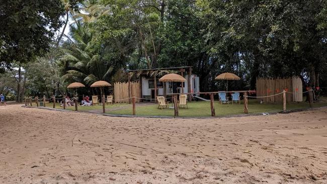 The former pop-up bar at Dunk Island, and construction of the permanent beachside venue happening in the background.