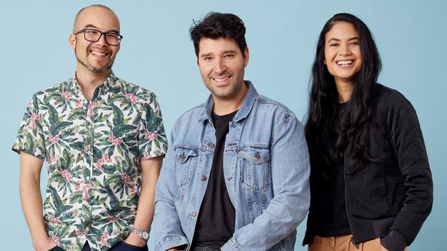 Canva co-founders Cameron Adams, Cliff Obrecht and Melanie Perkins.