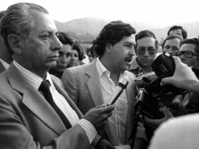 Pablo Escobar talking to reporters in 1984. Johnathon O’Brien’s