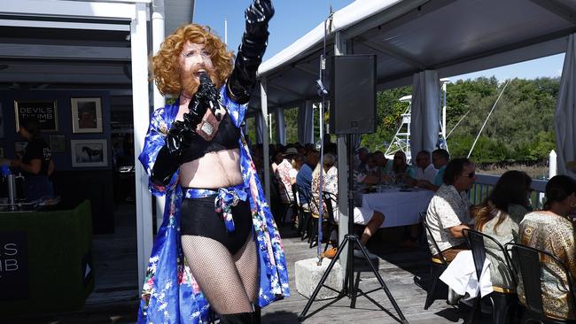 Gingezilla from Popcorn Caberet entertained the crowdi at the Longest Lunch, part of the Port Douglas festival, held at Hemmingways Brewery at the Crystalbrook Marina, Port Douglas. Picture: Brendan Radke