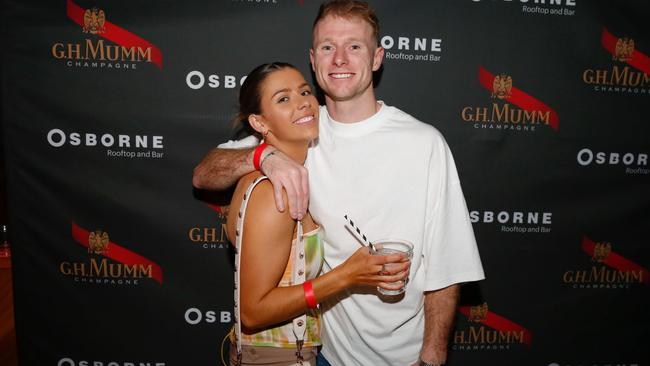 Essendon’s Nick Hind with his girlfriend, Natalie McDonald.