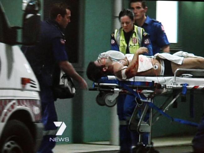 Fadi Ibrahim (35) being wheeled into hospital on a stretcher by ambulance personnel after being shot five times in his parked Lamborghini outside his home in 2009.