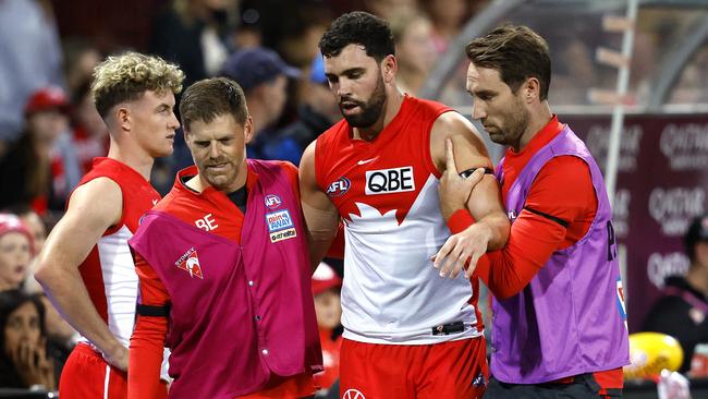 Paddy McCartin stumbled as he walked to the bench after his latest head knock.