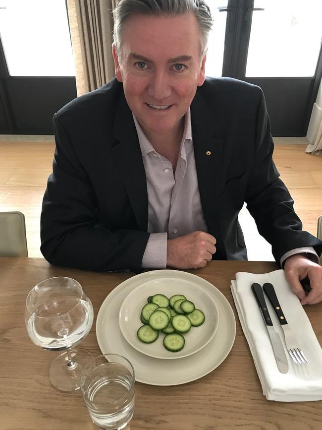 Eddie McGuire tucks into a cucumber salad. Picture: Twitter