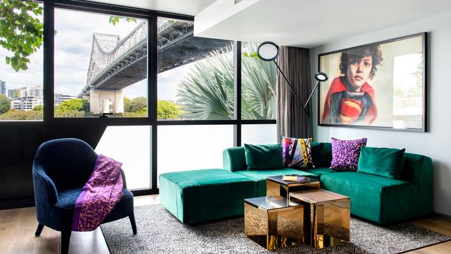 The moody, bold hued rooms of Crystalbrook Vincent Brisbane