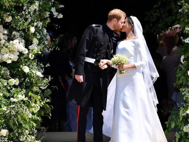 Prince Harry and Meghan Markle at their 2018 London wedding. Picture: AFP