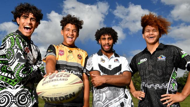 Brooklyn Ivey, 16, Ezekiel Saylor-Pau, 15, Immanuel Kawane, 16, and Silas Stephen, 16, are part of the Townsville Walkabouts. Picture: Evan Morgan