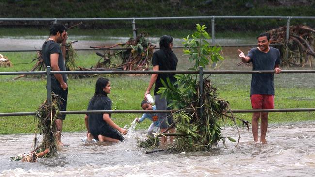 Flash flooding at Stones Corner in Brisbane yesterday. Picture: Adam Armstrong