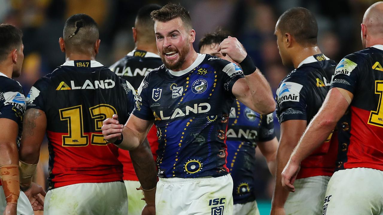 Clint Gutherson of the Eels shows his emotion during the Round 11 loss to Penrith.