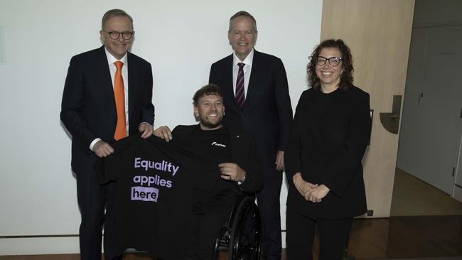 Dylan Alcott launches The Field with Prime Minister Anthony Albanese, NDIS Minister Bill Shorten and Social Services Minister Amanda Rishworth. Picture: NCA NewsWire / Gary Ramage