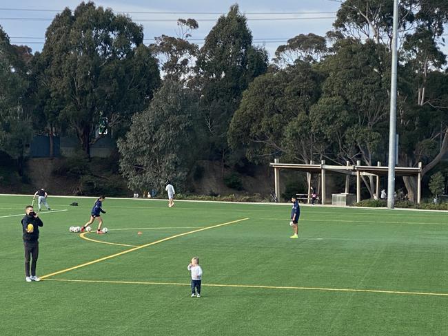 A pocket park in Glen Iris is often filled with soccer coaches and personal trainers, as well as nearby residents getting their one hour of exercise in.Possible Stage 4 lockdown breaches with people running training sessions.