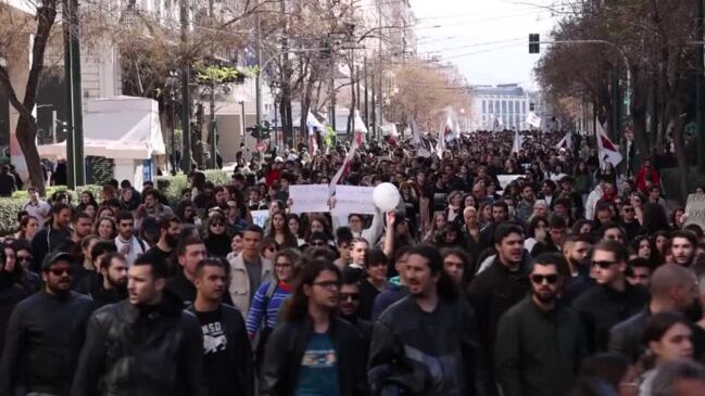 Greek students protest over train crash