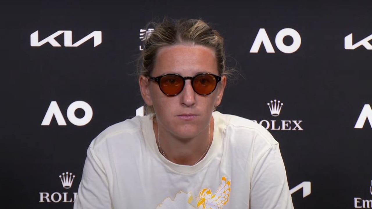 Victoria Azarenka in her post-match press conference on January 22. Picture: Australian Open YouTube